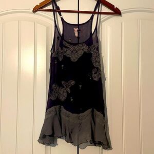 Free People Embroidered Purple and Gray Women's Mesh Fairy Tank Top